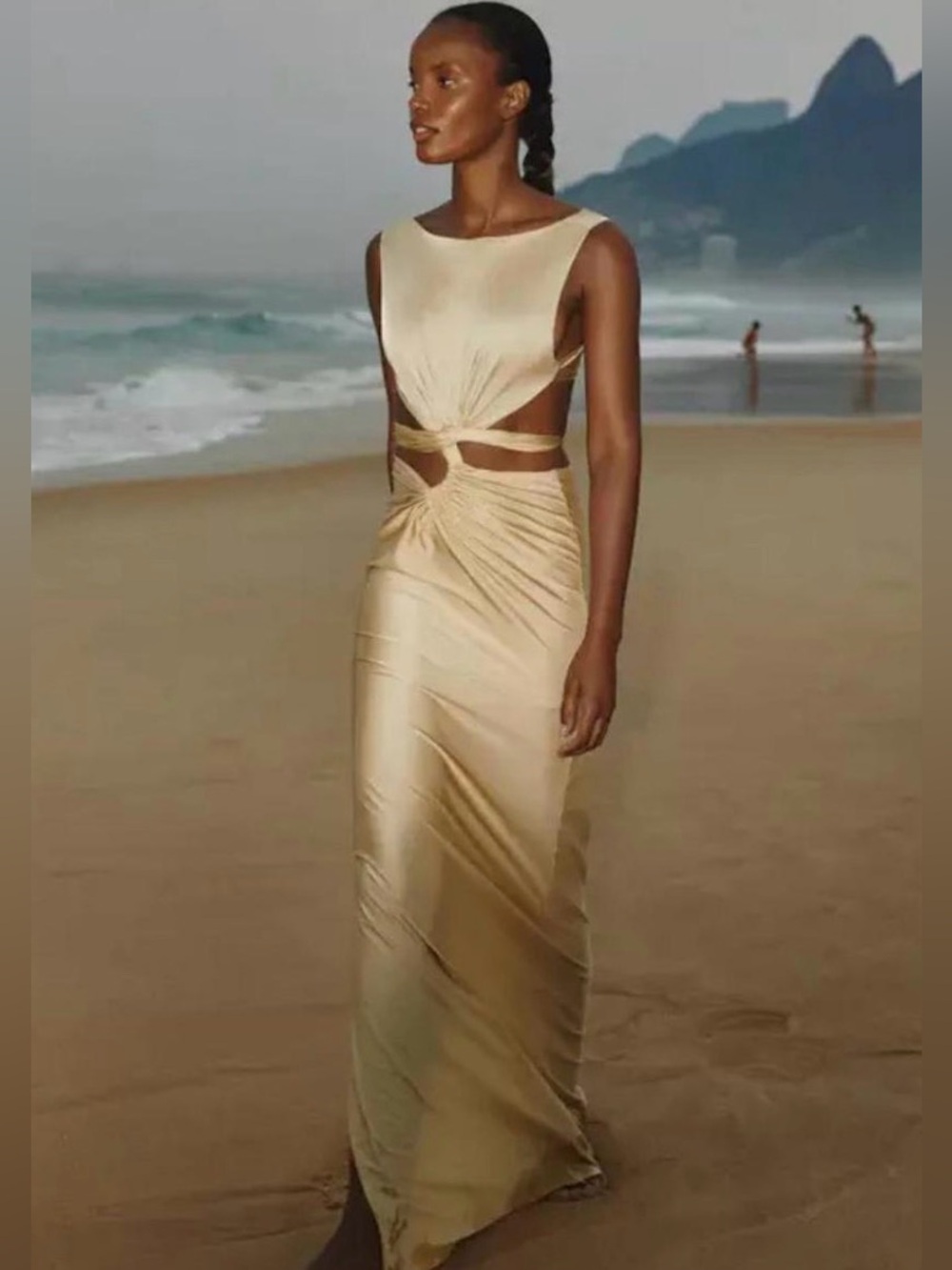 NWT Baobab Ada Champagne Satin Cutout Maxi Dress in Size Large